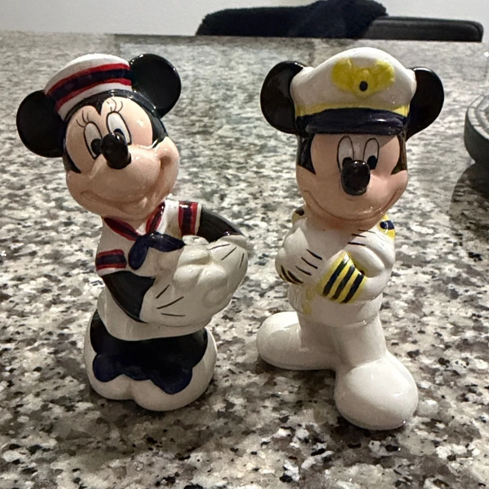 Disney Sailor Minnie & Captain Mickey Ceramic Figurine Set - White, Black, Blue